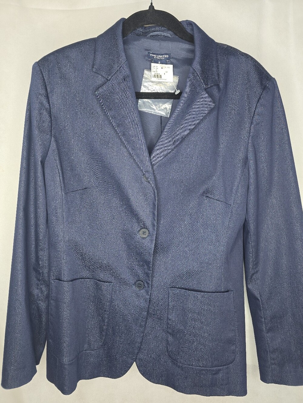 NWT The Limited Stretch Blazer Navy Blue 3 Button Patch Pockets Tailored 90s 8